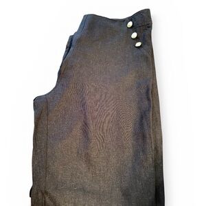 ROSIO Woman’s Black Linen Pants Gold Button Accent Side Zip Size 3X Runs Small